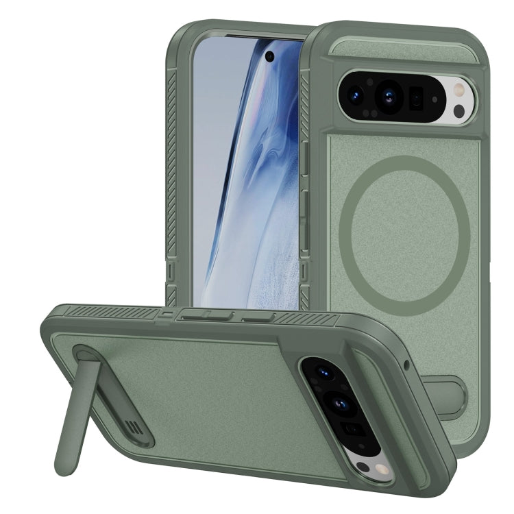 For Google Pixel 9 Pro Guard MagSafe Holder Matte PC Hybrid TPU Phone Case(Green) - Google Cases by buy2fix | Online Shopping UK | buy2fix