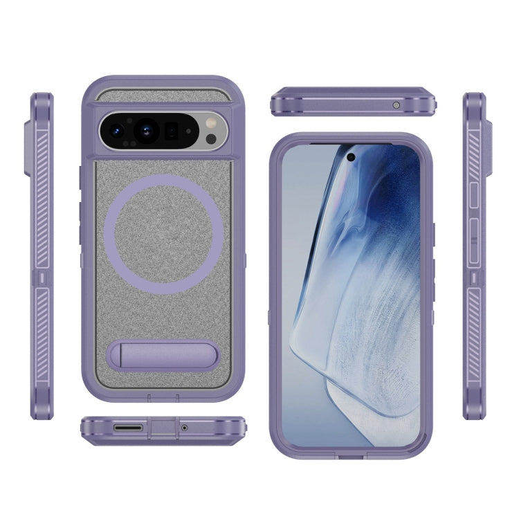 For Google Pixel 9 Pro Guard MagSafe Holder Matte PC Hybrid TPU Phone Case(Purple Transparent) - Google Cases by buy2fix | Online Shopping UK | buy2fix