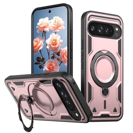 For Google Pixel 9 Pro XL PC Hybrid TPU Armor MagSafe Holder Phone Case(Rose Gold) - Google Cases by buy2fix | Online Shopping UK | buy2fix