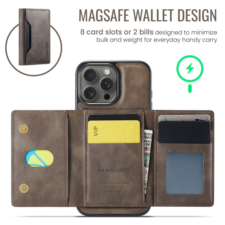 For iPhone 16 Pro DG.MING MAGKING-K2 Series MagSafe RFID Card Bag Detachable Phone Case(Coffee) - iPhone 16 Pro Cases by DG.MING | Online Shopping UK | buy2fix