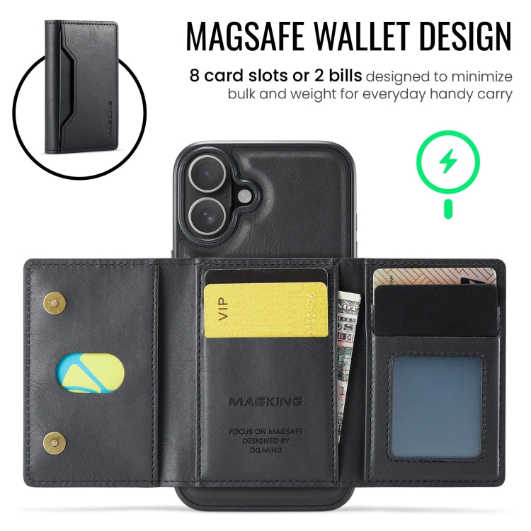 For iPhone 16 Plus DG.MING MAGKING-K2 Series MagSafe RFID Card Bag Detachable Phone Case(Black) - iPhone 16 Plus Cases by DG.MING | Online Shopping UK | buy2fix