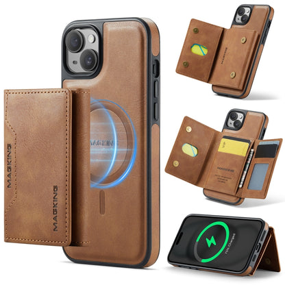 For iPhone 14 DG.MING MAGKING-K2 Series MagSafe RFID Card Bag Detachable Phone Case(Brown) - iPhone 14 Cases by DG.MING | Online Shopping UK | buy2fix