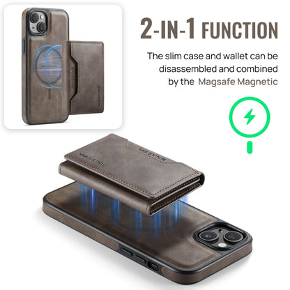 For iPhone 14 DG.MING MAGKING-K2 Series MagSafe RFID Card Bag Detachable Phone Case(Coffee) - iPhone 14 Cases by DG.MING | Online Shopping UK | buy2fix