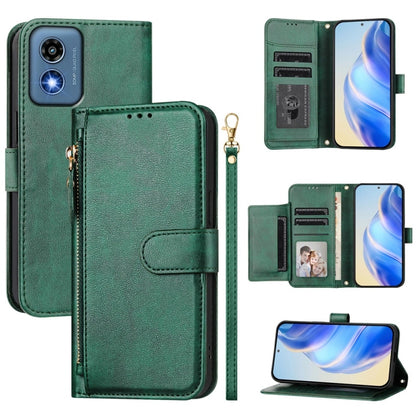 For Motorola Moto G Play 5G 2024 Multi-Card Slots Zipper Wallet Leather Phone Case(Green) - Motorola Cases by buy2fix | Online Shopping UK | buy2fix