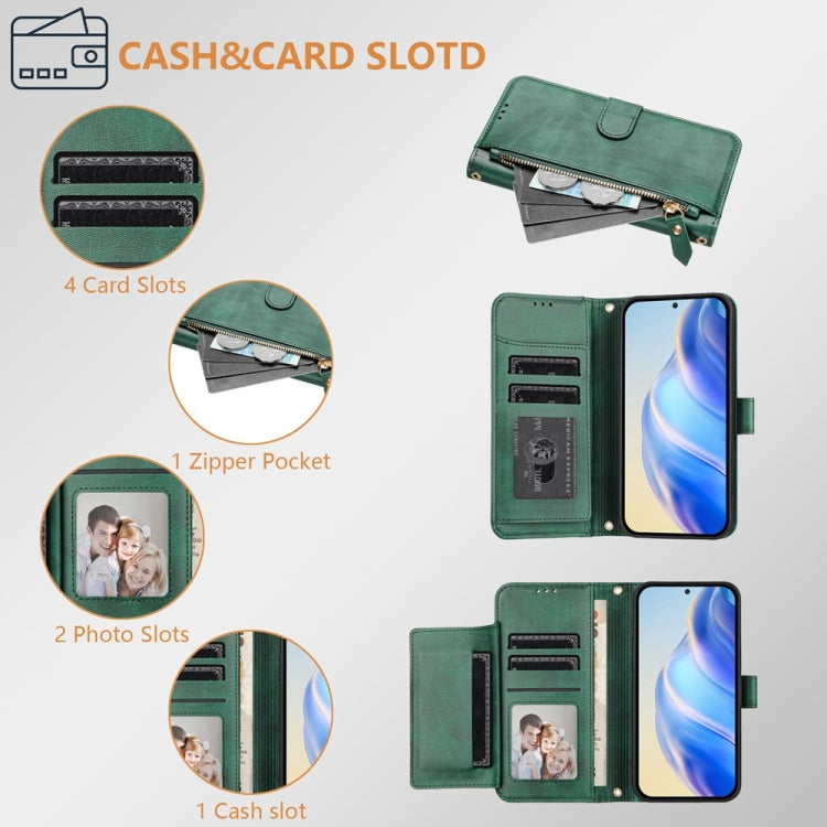 For Motorola Moto G Power 5G 2024 Multi-Card Slots Zipper Wallet Leather Phone Case(Green) - Motorola Cases by buy2fix | Online Shopping UK | buy2fix