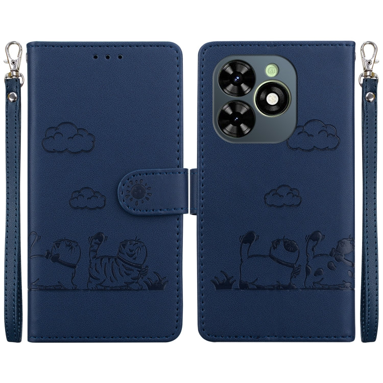 For Tecno Spark Go 2024 / 20 / 20C Cute Cats RFID Leather Phone Case(Blue) - Tecno Cases by buy2fix | Online Shopping UK | buy2fix