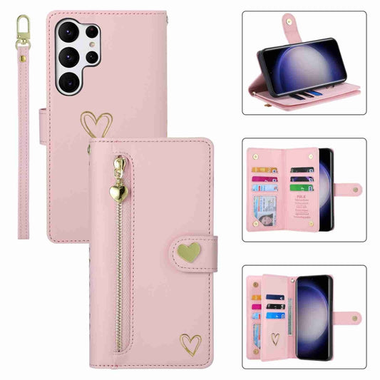 For Samsung Galaxy S23 Ultra 5G POLA Love Multi-Card Slots Zipper Wallet Leather Phone Case(Pink) - Galaxy S23 Ultra 5G Cases by POLA | Online Shopping UK | buy2fix