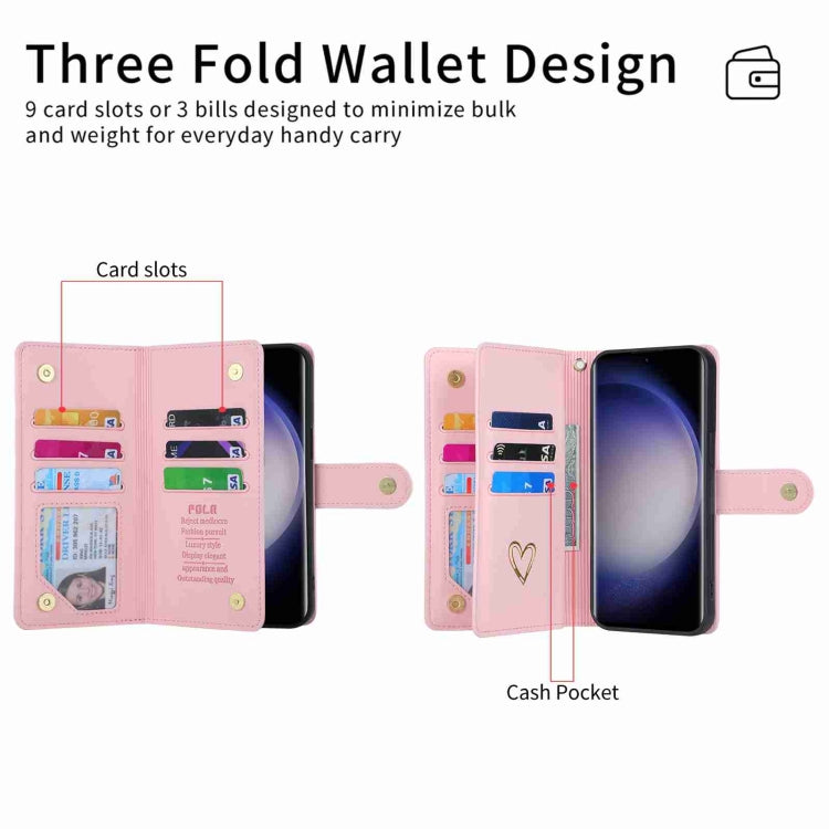 For Samsung Galaxy S23 Ultra 5G POLA Love Multi-Card Slots Zipper Wallet Leather Phone Case(Pink) - Galaxy S23 Ultra 5G Cases by POLA | Online Shopping UK | buy2fix