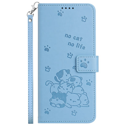 For Motorola Moto G Stylus 5G 2024 Embossed Kitten Phone Leather Case with Lanyard(Blue) - Motorola Cases by buy2fix | Online Shopping UK | buy2fix