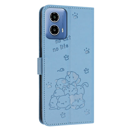 For Motorola Moto G Stylus 5G 2024 Embossed Kitten Phone Leather Case with Lanyard(Blue) - Motorola Cases by buy2fix | Online Shopping UK | buy2fix