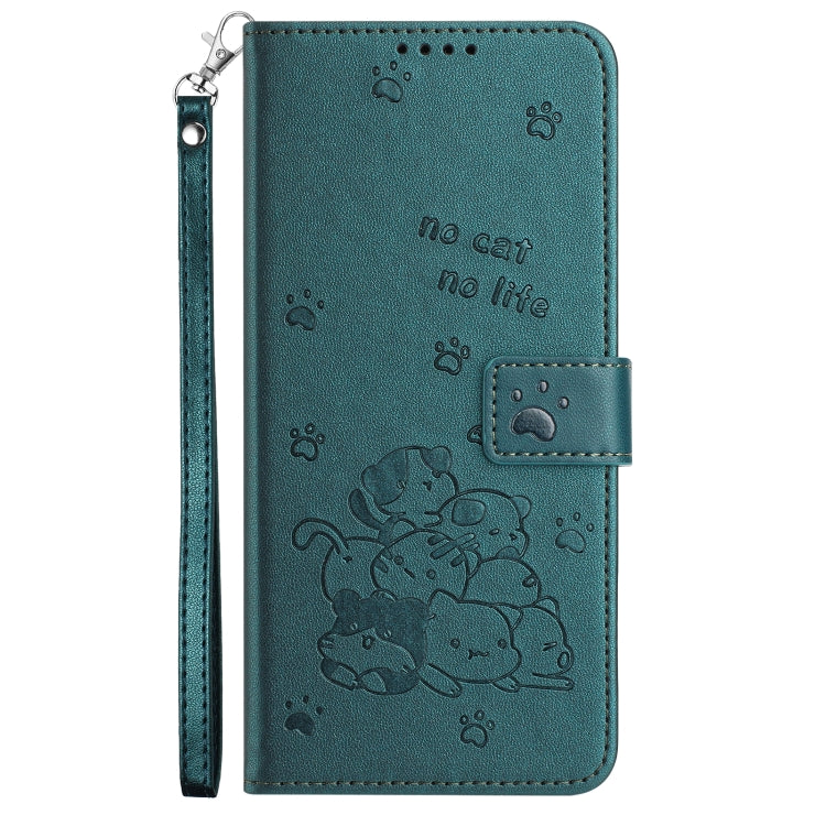 For Samsung Galaxy S25 / S24 5G Embossed Kitten Phone Leather Case with Lanyard(Dark Green) - Galaxy S24 5G Cases by buy2fix | Online Shopping UK | buy2fix