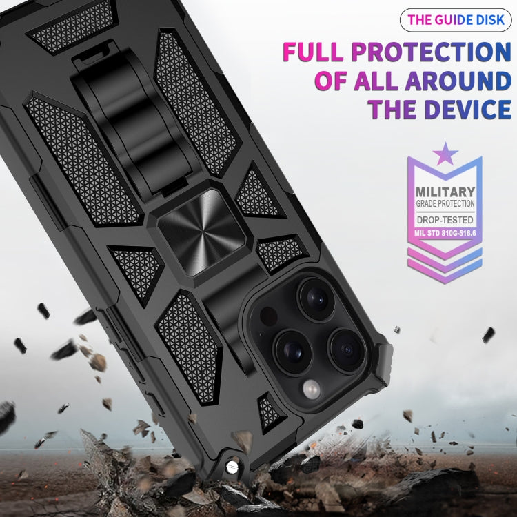 For iPhone 16 Pro Armor Shockproof TPU Hybrid PC Magnetic Phone Case with Holder(Black) - iPhone 16 Pro Cases by buy2fix | Online Shopping UK | buy2fix