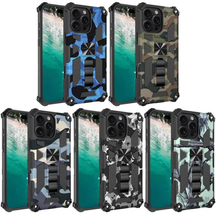 For iPhone 16 Pro Camouflage Armor Kickstand TPU Hybrid PC Magnetic Phone Case(Mint Green) - iPhone 16 Pro Cases by buy2fix | Online Shopping UK | buy2fix