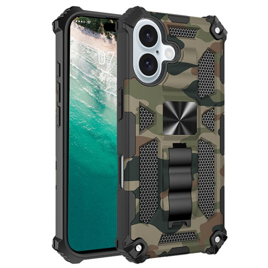 For iPhone 16 Plus Camouflage Armor Kickstand TPU Hybrid PC Magnetic Phone Case(Army Green) - iPhone 16 Plus Cases by buy2fix | Online Shopping UK | buy2fix