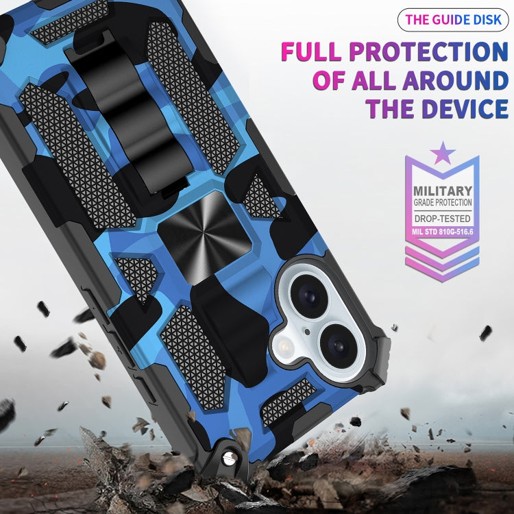 For iPhone 16 Plus Camouflage Armor Kickstand TPU Hybrid PC Magnetic Phone Case(Blue) - iPhone 16 Plus Cases by buy2fix | Online Shopping UK | buy2fix