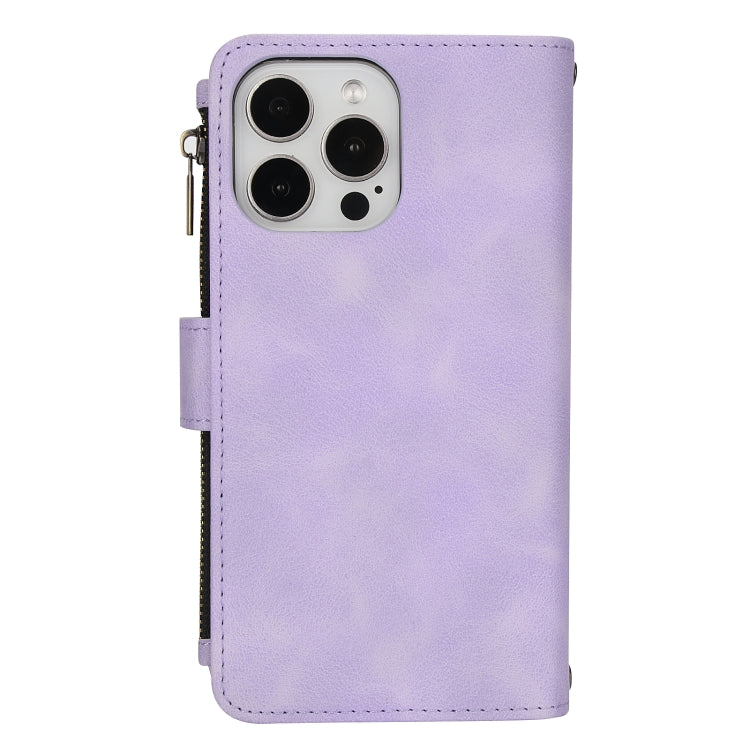 For iPhone 16 Pro Dream 9-Card Zipper Wallet RFID Leather Phone Case with Lanyard(Purple) - iPhone 16 Pro Cases by buy2fix | Online Shopping UK | buy2fix