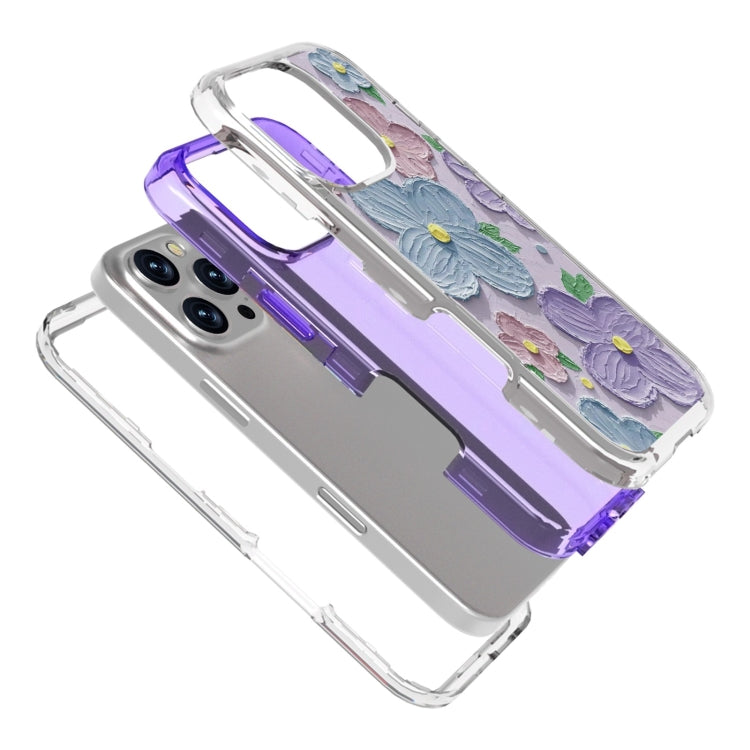 For iPhone 16 Pro Max Small Fresh Sticker PC + TPU Shockproof Phone Case(Purple Flower) - iPhone 16 Pro Max Cases by buy2fix | Online Shopping UK | buy2fix