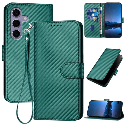 For Samsung Galaxy S25 5G YX0070 Carbon Fiber Buckle Leather Phone Case with Lanyard(Dark Green) - Galaxy S25 5G Cases by buy2fix | Online Shopping UK | buy2fix