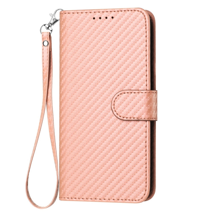 For Samsung Galaxy S25 Ultra 5G YX0070 Carbon Fiber Buckle Leather Phone Case with Lanyard(Pink) - Galaxy S25 Ultra 5G Cases by buy2fix | Online Shopping UK | buy2fix