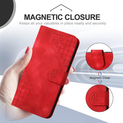 For Samsung Galaxy S25+ 5G YX0080 Grid Butterfly Embossed Pattern Flip Leather Phone Case with Lanyard(Red) - Galaxy S25+ 5G Cases by buy2fix | Online Shopping UK | buy2fix