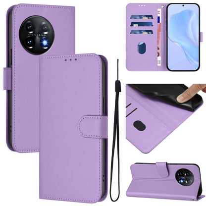 For OnePlus 11 Skin Feel Solid Color Leather Phone Case with Lanyard(Lavender Purple) - OnePlus Cases by buy2fix | Online Shopping UK | buy2fix