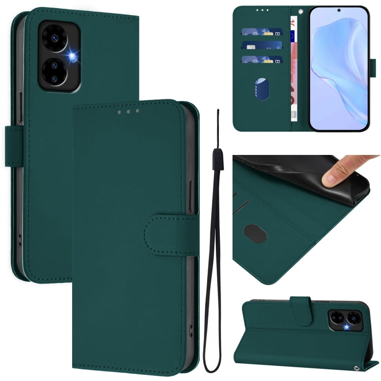 For Boost MobIle Celero 5G 2024 / 3 5G Skin Feel Solid Color Leather Phone Case with Lanyard(Dark Green) - More Brand by buy2fix | Online Shopping UK | buy2fix