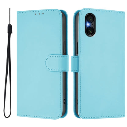 For Sony Xperia 5 VI 2024 Skin Feel Solid Color Leather Phone Case with Lanyard(Sky Blue) - Sony Cases by buy2fix | Online Shopping UK | buy2fix