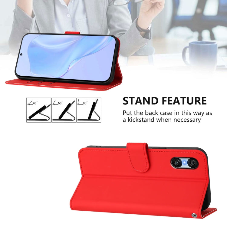 For Sony Xperia 10 VI 2024 Skin Feel Solid Color Leather Phone Case with Lanyard(Red) - Sony Cases by buy2fix | Online Shopping UK | buy2fix