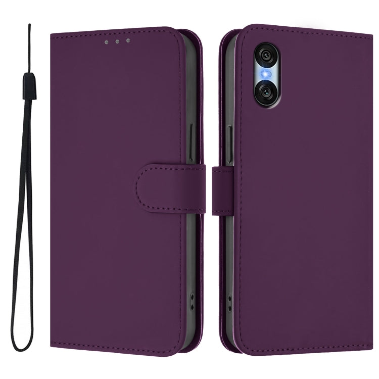 For Sony Xperia 10 VI 2024 Skin Feel Solid Color Leather Phone Case with Lanyard(Violet) - Sony Cases by buy2fix | Online Shopping UK | buy2fix