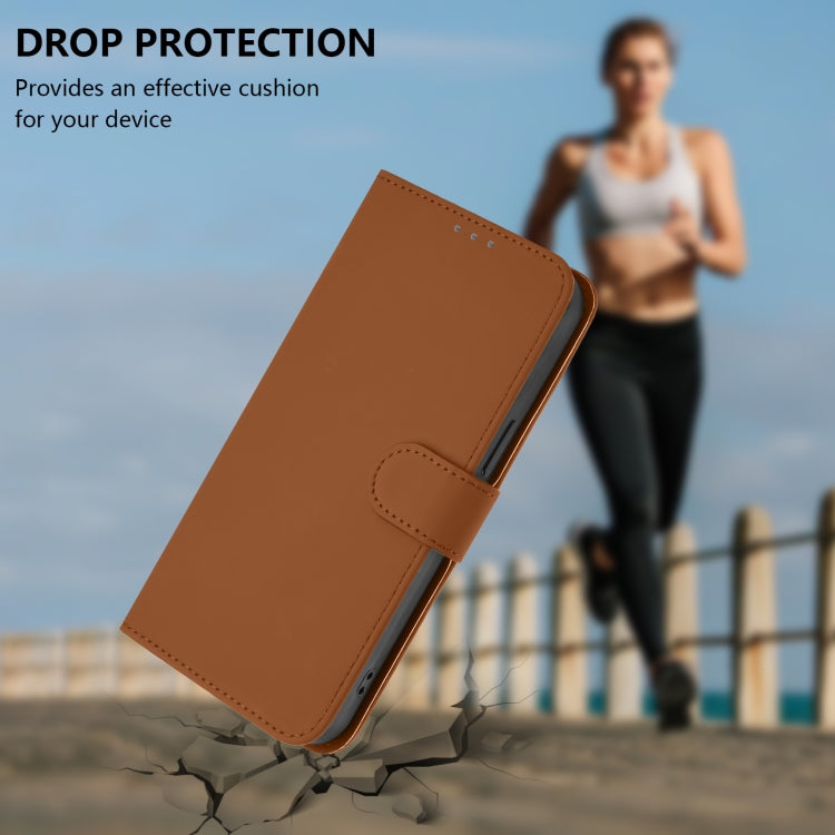 For iPhone 16 Pro Max Skin Feel Solid Color Leather Phone Case with Lanyard(Brown) - iPhone 16 Pro Max Cases by buy2fix | Online Shopping UK | buy2fix