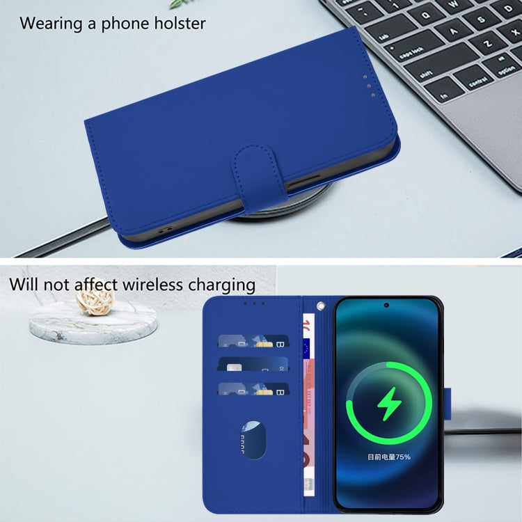 For iPhone 16 Pro Skin Feel Solid Color Leather Phone Case with Lanyard(Dark Blue) - iPhone 16 Pro Cases by buy2fix | Online Shopping UK | buy2fix