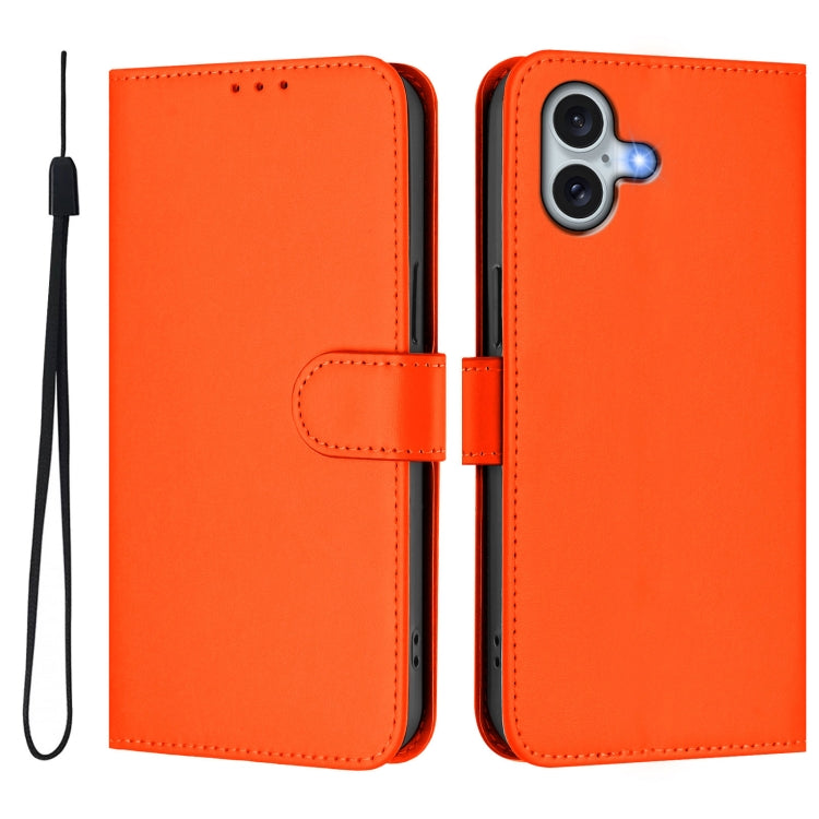 For iPhone 16 Plus Skin Feel Solid Color Leather Phone Case with Lanyard(Orange) - iPhone 16 Plus Cases by buy2fix | Online Shopping UK | buy2fix