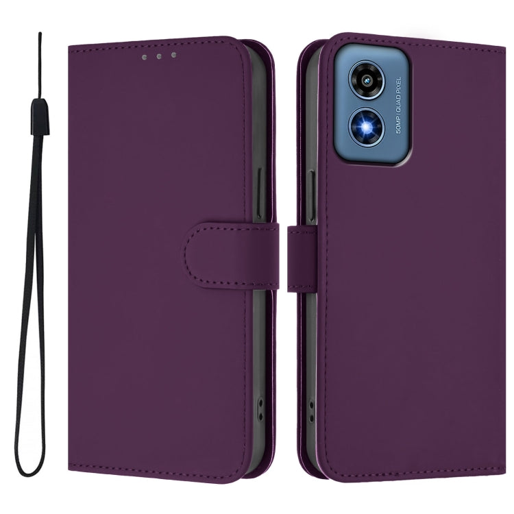 For Motorola Moto G Play 4G 2024 Global Skin Feel Solid Color Leather Phone Case with Lanyard(Violet) - Motorola Cases by buy2fix | Online Shopping UK | buy2fix