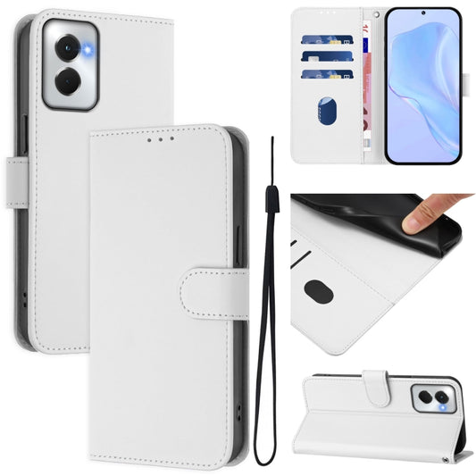 For Motorola Moto G Power 5G 2024 Skin Feel Solid Color Leather Phone Case with Lanyard(White) - Motorola Cases by buy2fix | Online Shopping UK | buy2fix