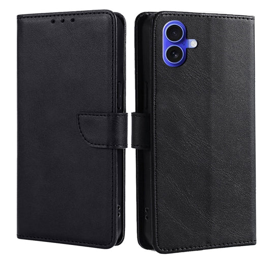 For iPhone 16 Plus Calf Texture Buckle Flip Leather Phone Case(Black) - iPhone 16 Plus Cases by buy2fix | Online Shopping UK | buy2fix