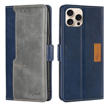 For iPhone 16 Pro Contrast Color Side Buckle Leather Phone Case(Blue + Grey) - iPhone 16 Pro Cases by buy2fix | Online Shopping UK | buy2fix