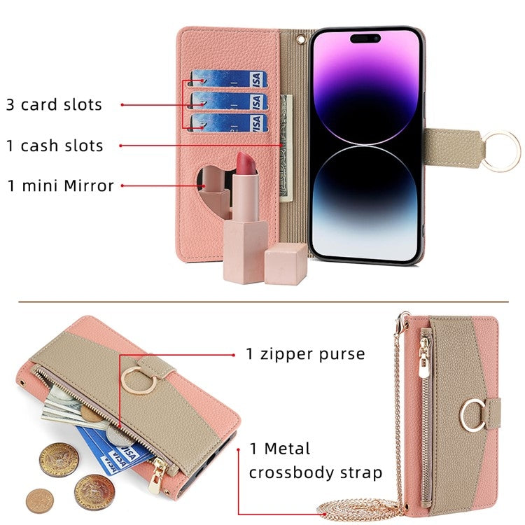 For iPhone 16 Crossbody Litchi Texture Leather Phone Case(Pink) - iPhone 16 Cases by buy2fix | Online Shopping UK | buy2fix