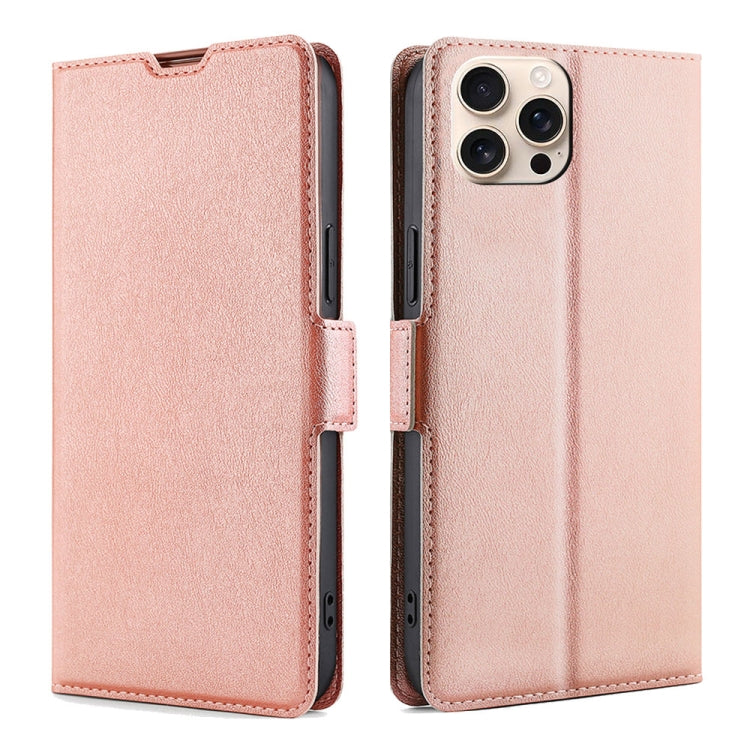 For iPhone 16 Pro Ultra-thin Voltage Side Buckle Horizontal Flip Leather Phone Case(Rose Gold) - iPhone 16 Pro Cases by buy2fix | Online Shopping UK | buy2fix