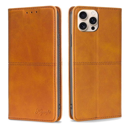 For iPhone 16 Pro Cow Texture Magnetic Leather Phone Case(Light Brown) - iPhone 16 Pro Cases by buy2fix | Online Shopping UK | buy2fix