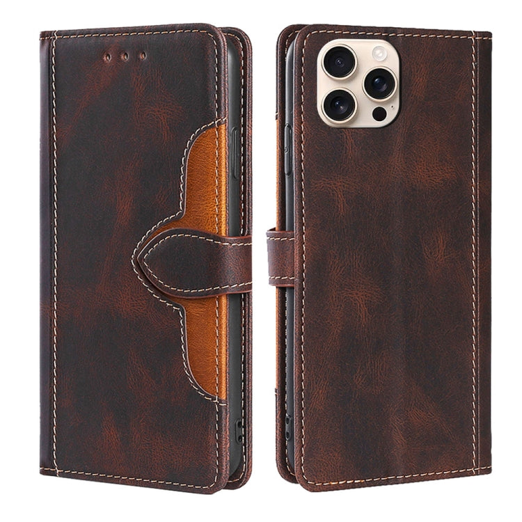 For iPhone 16 Pro Skin Feel Magnetic Buckle Leather Phone Case(Brown) - iPhone 16 Pro Cases by buy2fix | Online Shopping UK | buy2fix