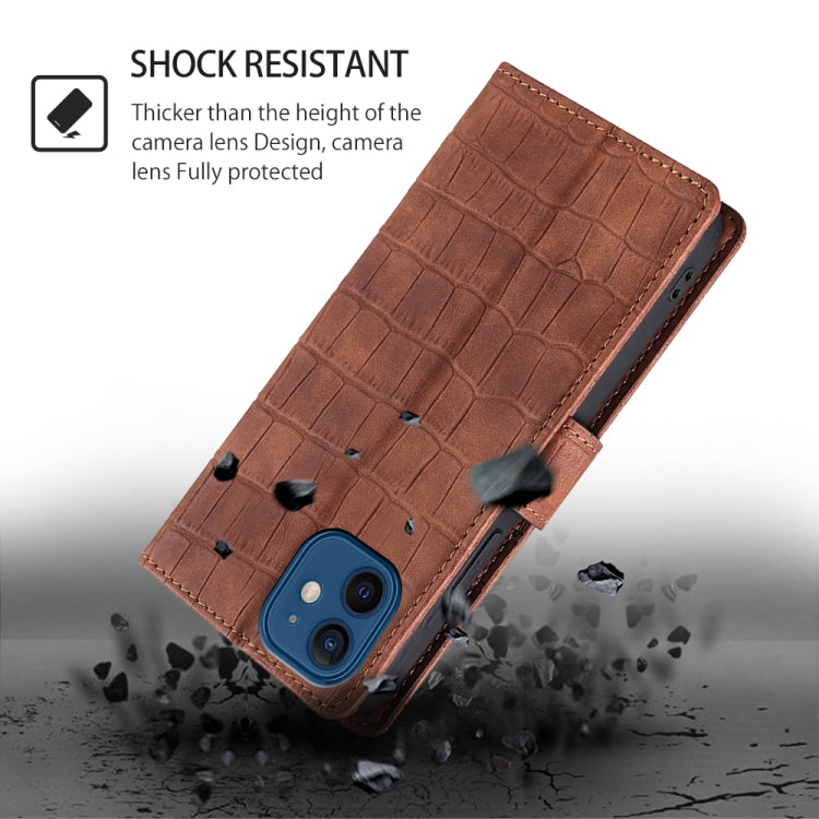 For iPhone 16 Pro Skin Feel Crocodile Magnetic Clasp Leather Phone Case(Brown) - iPhone 16 Pro Cases by buy2fix | Online Shopping UK | buy2fix