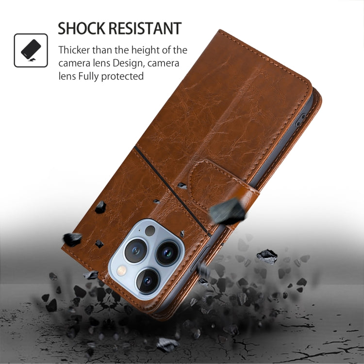 For iPhone 16 Pro Max Geometric Stitching Leather Phone Case(Light Brown) - iPhone 16 Pro Max Cases by buy2fix | Online Shopping UK | buy2fix