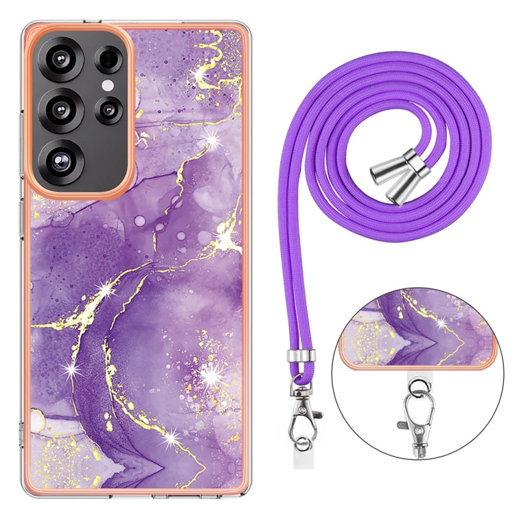 For Samsung Galaxy S25 Ultra 5G Electroplating Marble Dual-side IMD Phone Case with Lanyard(Purple 002) - Galaxy S25 Ultra 5G Cases by buy2fix | Online Shopping UK | buy2fix