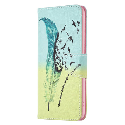 For Samsung Galaxy S25 5G Colored Drawing Pattern Leather Phone Case(Feather) - Galaxy S25 5G Cases by buy2fix | Online Shopping UK | buy2fix