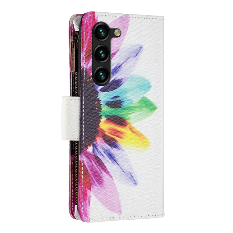 For Samsung Galaxy S25+ 5G Colored Drawing Pattern Zipper Leather Phone Case(Sun Flower) - Galaxy S25+ 5G Cases by buy2fix | Online Shopping UK | buy2fix