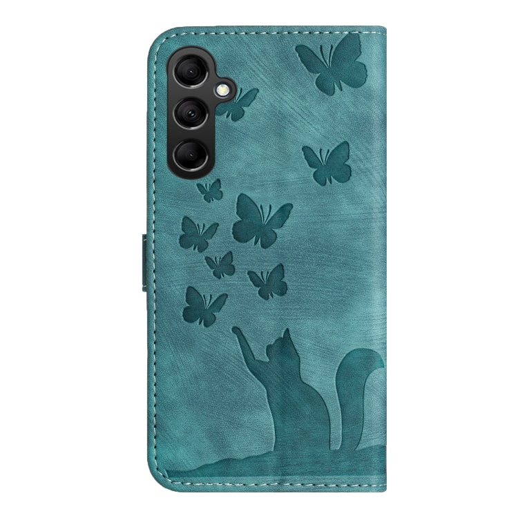 For Samsung Galaxy S25 5G Butterfly Cat Embossing Flip Leather Phone Case(Wathet) - Galaxy S25 5G Cases by buy2fix | Online Shopping UK | buy2fix