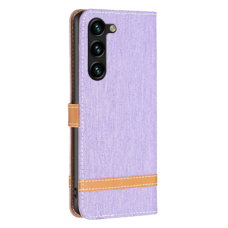 For Samsung Galaxy S25+ 5G Color Block Denim Texture Leather Phone Case(Purple) - Galaxy S25+ 5G Cases by buy2fix | Online Shopping UK | buy2fix