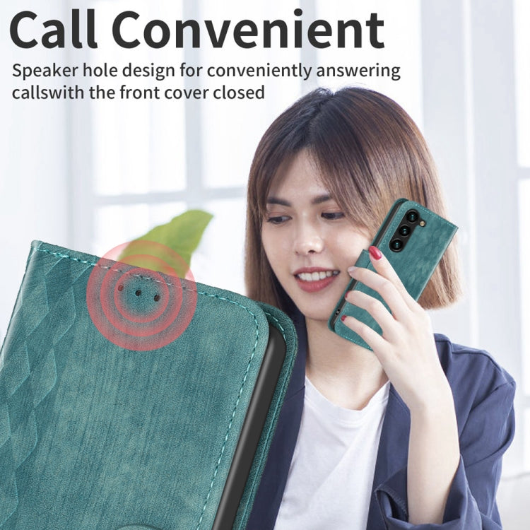 For Samsung Galaxy S25+ 5G Plaid Embossed Leather Phone Case(Green) - Galaxy S25+ 5G Cases by buy2fix | Online Shopping UK | buy2fix