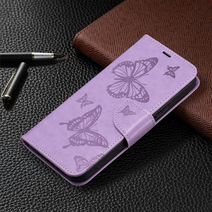 For Samsung Galaxy S25 5G Embossing Two Butterflies Pattern Leather Phone Case(Purple) - Galaxy S25 5G Cases by buy2fix | Online Shopping UK | buy2fix