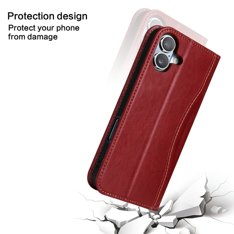 For iPhone 16 Plus Fierre Shann Cowhide Leather Flip Leather Phone Case(Red) - iPhone 16 Plus Cases by FIERRE SHANN | Online Shopping UK | buy2fix